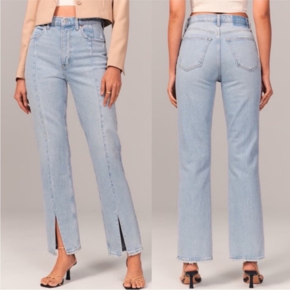 ABERCROMBIE & FITCH The 90s Straight Leg Ultra High Rise Seam Split Hem Jeans